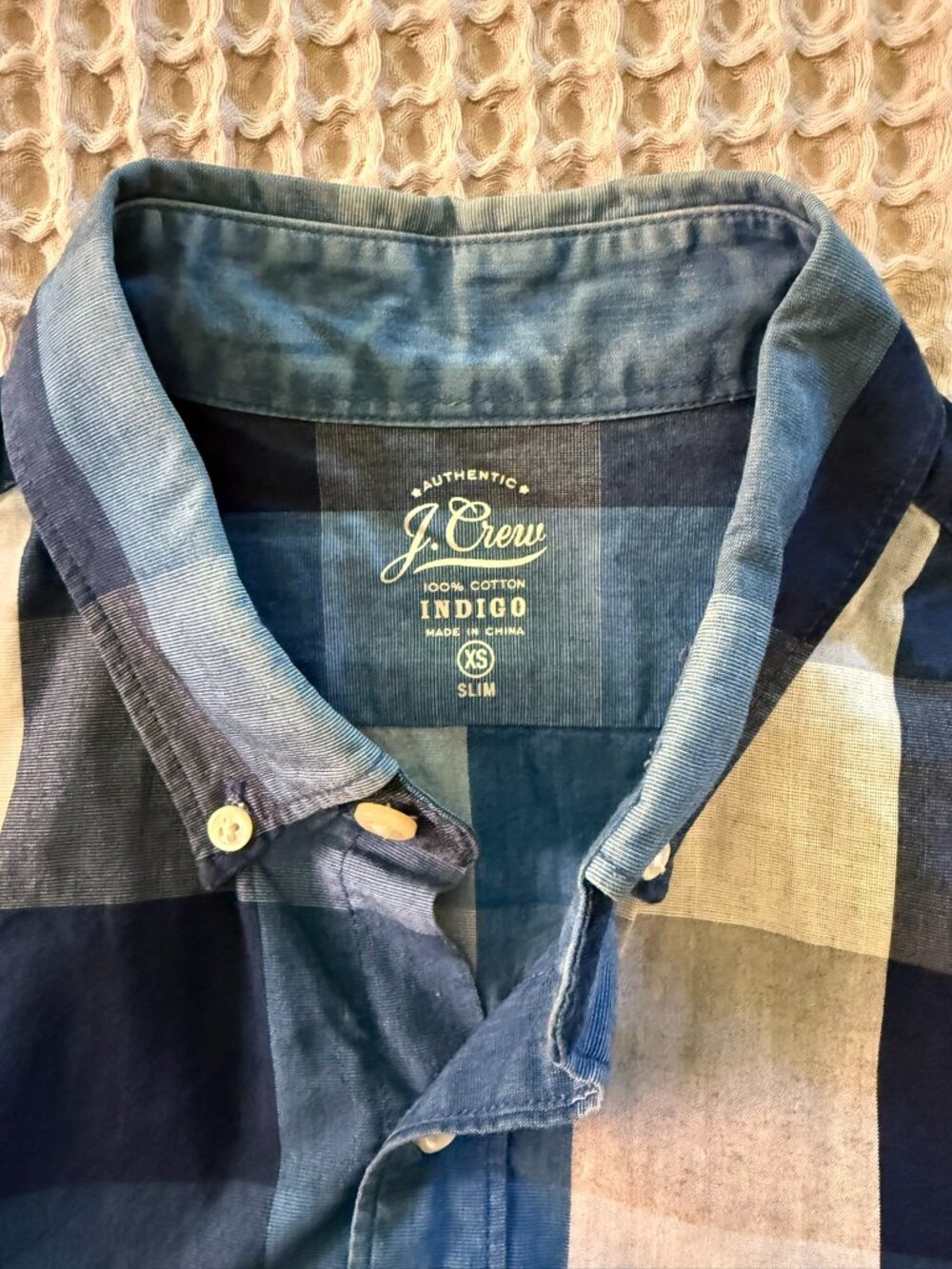 J.Crew Mens XS Slim Authentic Indigo Plaid Button Down Shirt Blue - Picture 3 of 4